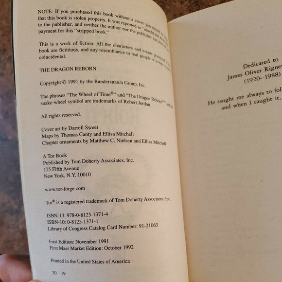 Wheel Of Time #3 The Dragon Reborn Robert Jordan Mass Market Paperback 1st Ed. - Picture 7 of 9